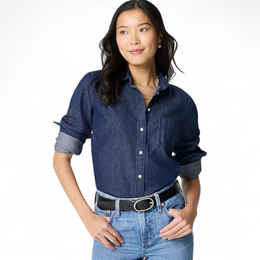 J.Crew‎ Dark Wash Chambray Button Down Shirt Sz S
